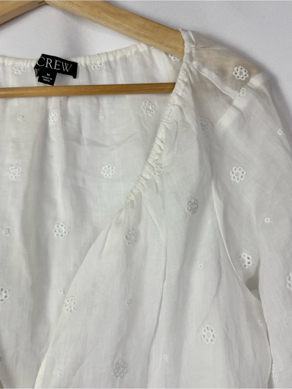 J. Crew White Eyelet Tie Front Slip Long Sleeve Top M